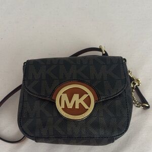 Michael Kors Black & Brown Logo MK Flap Crossbody